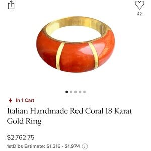 Red coral beautiful ring with diamonds